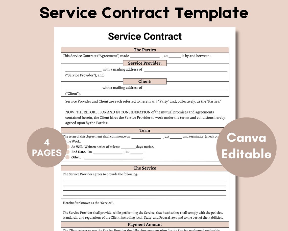 Service Contract Template, Printable Services Contract Agreement ...