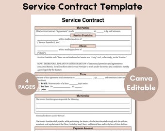 Editable Service Contract Template, Printable Services Contract ...
