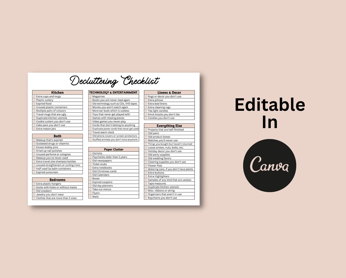 Decluttering Checklist, Printable Home Decluttering Checklist ...