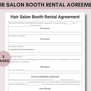 Hair Salon Booth Rental Contract,Editable Canva Booth Rental Agreement, Salon Station, Printable Spa Rental, Salon Chair Rental, Salon Lease