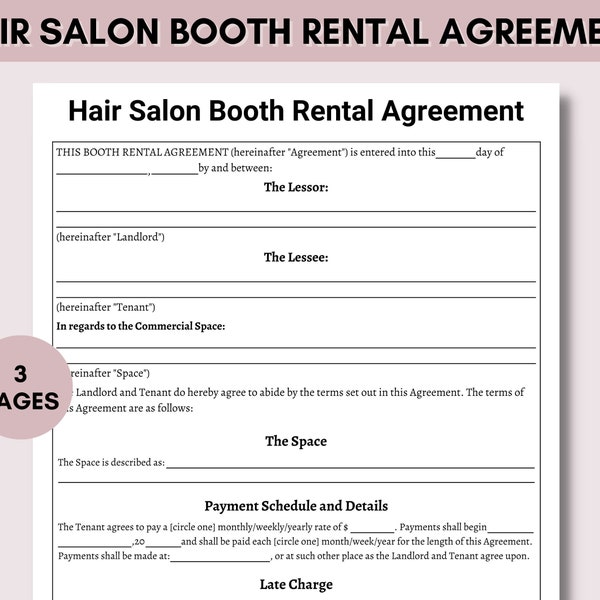 Hair Salon Booth Rental Contract,Editable Canva Booth Rental Agreement, Salon Station, Printable Spa Rental, Salon Chair Rental, Salon Lease