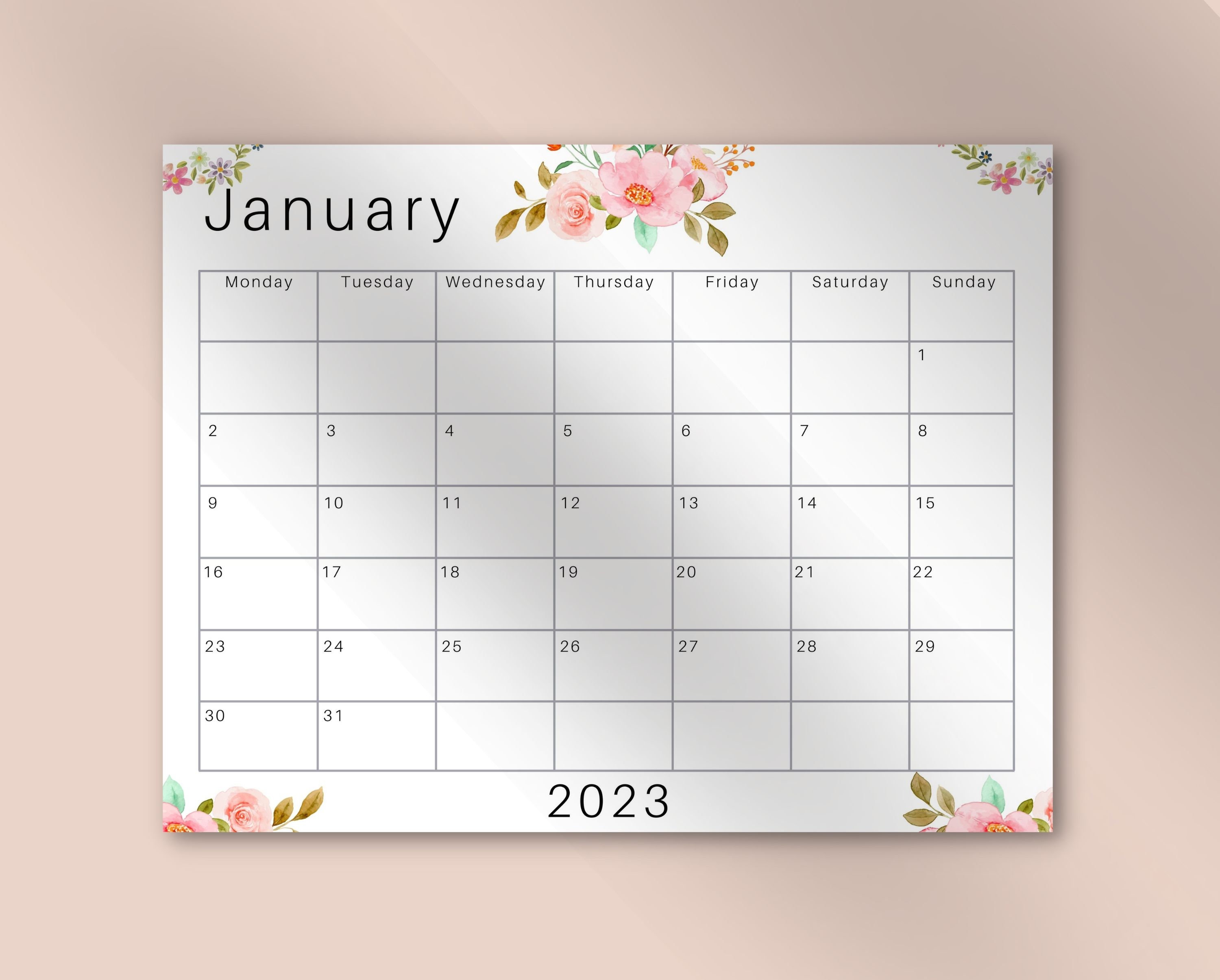 Printable Calendar 2023 Digital Calendar 12 Month Calendar Etsy