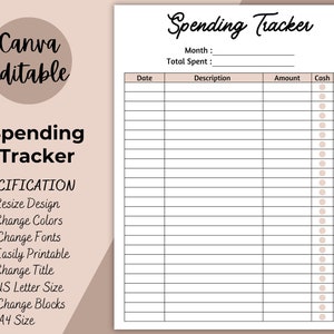 Spending Tracker | Expense Tracker Printable | Digital | Editable Spending Log | Purchase Recorder | Transaction Log | A4, A5, Letter, PDF