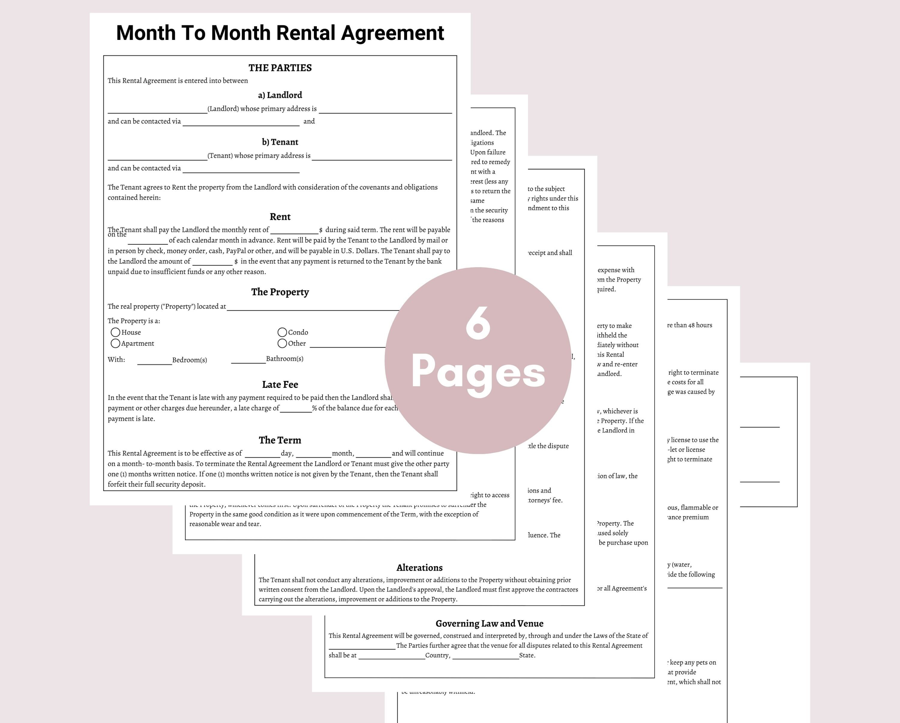 Printable Month to Month Rental Agreement, Editable Month to Month ...