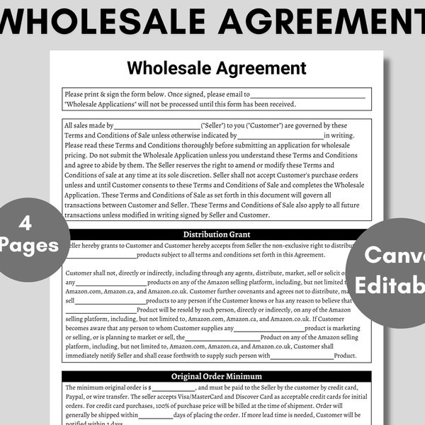 Wholesale Agreement, Printable Wholesale Success Unleashed, Black and white Contracts, Agreements, Templates, Candles industries, Retail