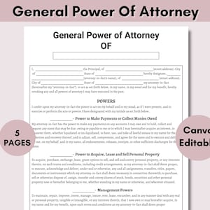 General Power of Attorney | General Power of Attorney form | Editable POA form | Printable POA Templates | Legal Contract | 5 Pages PDF