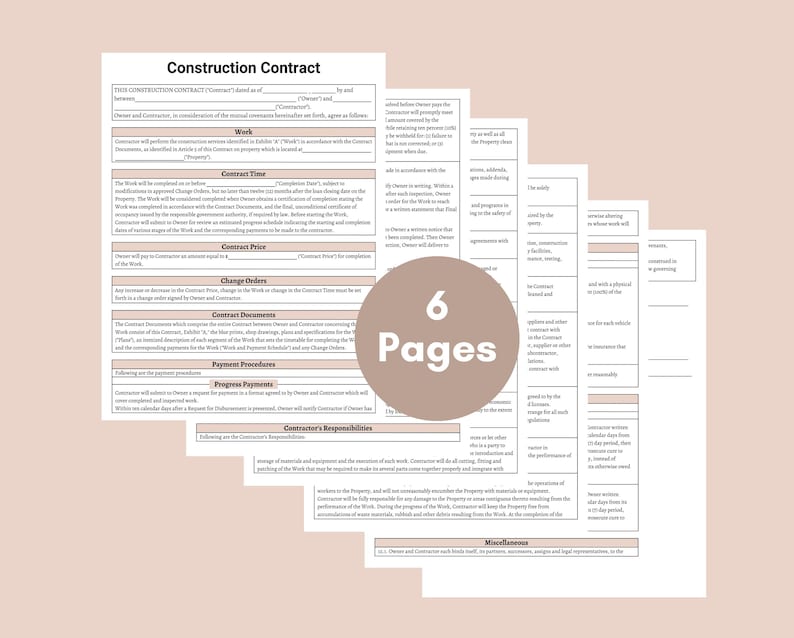 Site Contract Duration Reference: Printable Construction Contract Construction Template