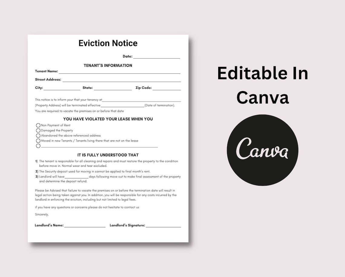 Eviction Notice Template | Printable Notice to Vacate Template | Lease ...