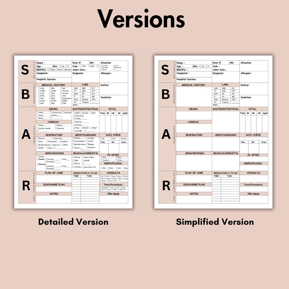 SBAR Nurse Report Sheet Editable Med Surg Nurse Brain Sheet ICU Nursing ...