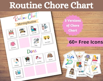 Printable Daily Visual Routine Chart with Cards Responsibility Morning, Afternoon Evening Schedule for Kids Toddler Editable Rhythm Chore