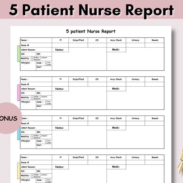 5 Patient Report Sheet Patient Report Sheet Printable,Nursing Med Surg Report Sheet Nurse Brain Sheet ICU Nursing Handoff New Grad Rn Report