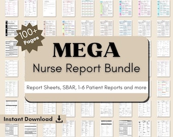 Mega Nurse Report Bundle: 112 Printable Pages for ICU & Med Surg Nursing Brain! Perfect 1 to 6 RN Patient Log, Assessment for Day or Night