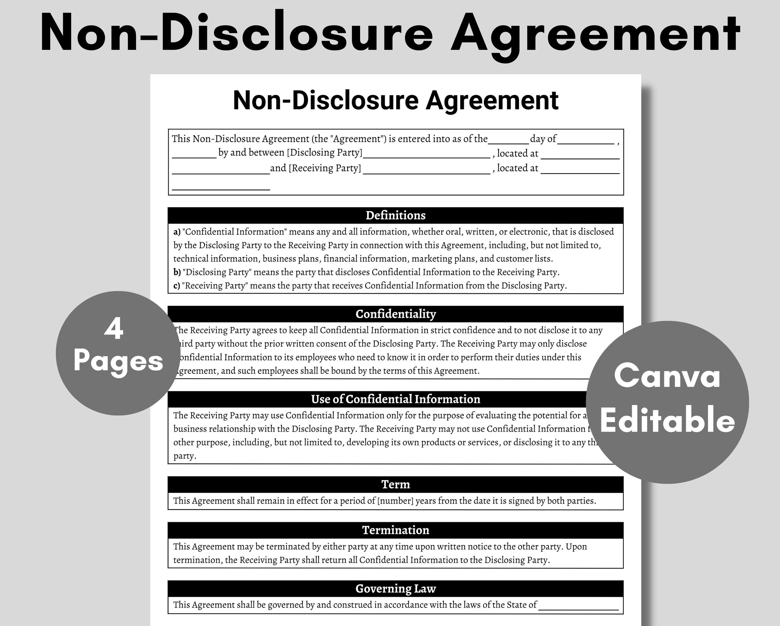 Non-disclosure Agreement, Contractor NDA, NDA Template Agreement ...