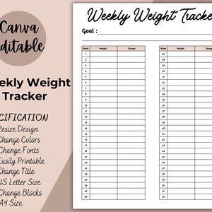 Weekly Weight Tracker | Printable Weight Log | Weight Loss Chart | Weight Loss Tracker | Weight Loss Planner | Weight Tracker Log