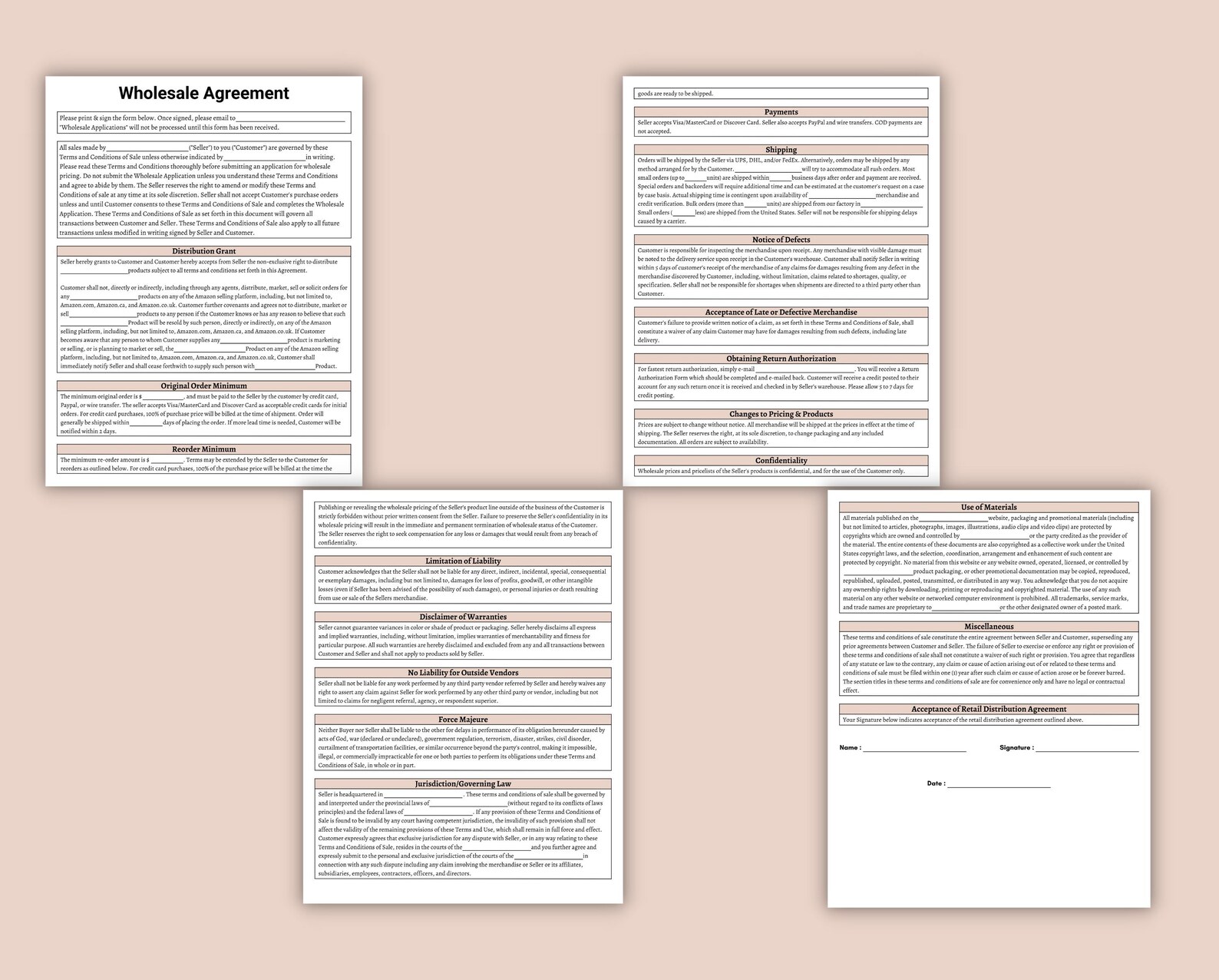 Wholesale Agreement, Wholesale Success Unleashed Contracts, Agreements