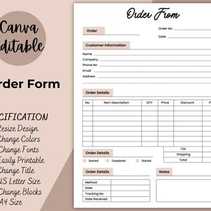 Order Form | Editable Crafters Order Form Template | Printable Etsy Shop Craft Business Forms, Small Business Forms Instant Digital Download