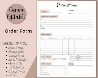 Order Form | Editable Crafters Order Form Template | Printable Etsy Shop Craft Business Forms, Small Business Forms Instant Digital Download