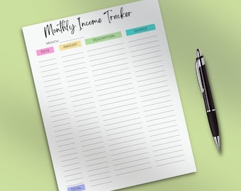 Monthly Income Tracker Printable, Income Log, Monthly Income Tracker, Personal Finance Tracker, Financial Planner Insert, PDF, A4, LETTER