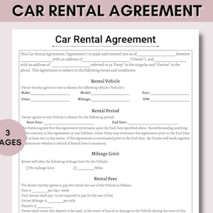 Car Rental Agreement, Printable Vehicle Lease Contract | Vehicle Rental | Car Rental Contract | Canva Editable File | Instant Download