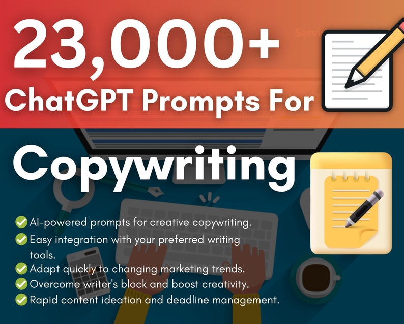 Plus de 23 000 invites ChatGPT pour la rédaction Meilleure copie, meilleurs résultats Accès instantané, copiez et collez, inspirez-vous, rationalisez votre écriture image 1