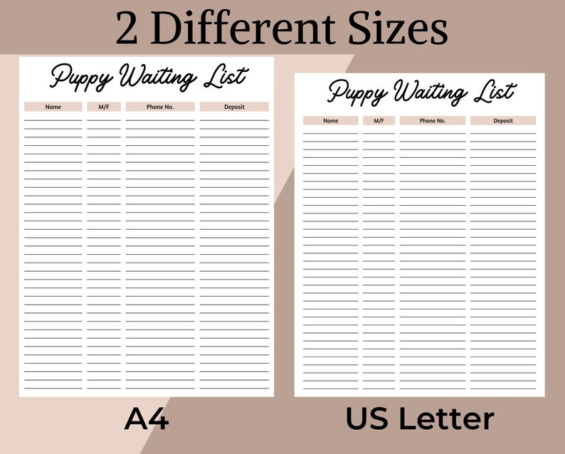 Editable puppy waiting list sign up sheet printable sign up etsy