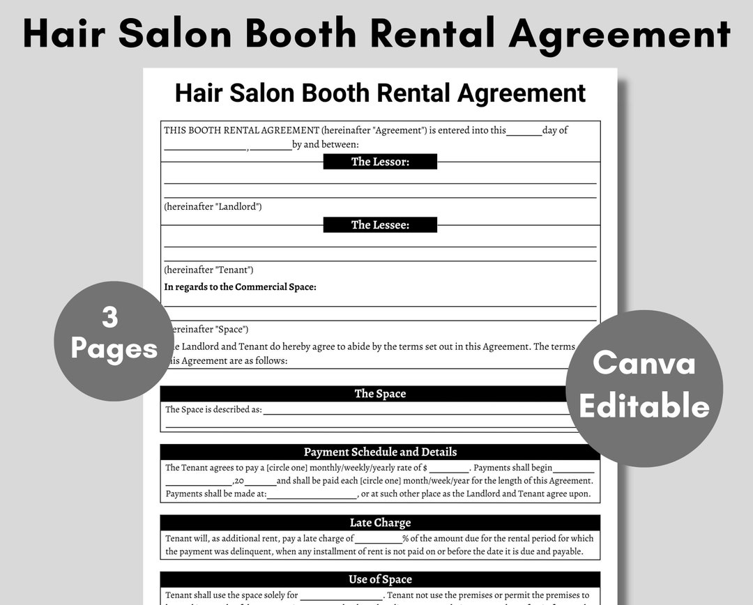 Salon Booth Rental Contract, Canva Editable Booth Rental Agreement, Salon Station, Printable Spa ...