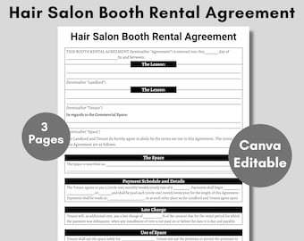 Salon Booth Rental Contract, Canva Editable Booth Rental Agreement, Salon Station, Printable Spa Rental, Salon Chair Rental, Salon Lease