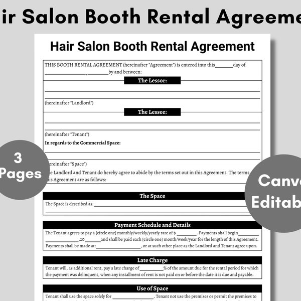 Salon Rental Agreement Etsy