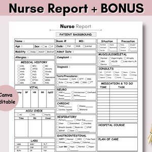 Nursing Report Sheet Med Surg, Nurse Brain, SBAR Nurse Sheet, ICU Report Sheet Nursing, New Grad, RN Nursing, Printable Patient Assessment