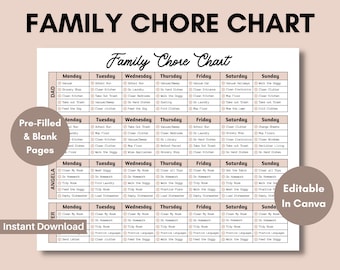Family Chore Chart, Editable Family Planner Printable, Weekly Family Schedule, Family Calendar, Command Center, Household Kid Adult