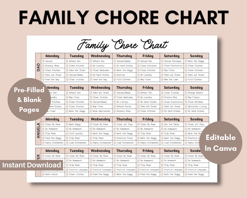Family Chore Chart Editable Family Planner Printable Weekly - Etsy