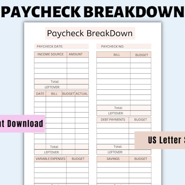 Paycheck Breakdown Etsy