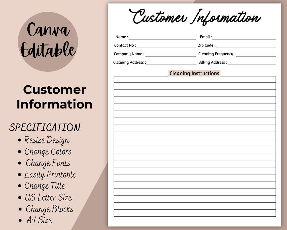 Customer Information Template Printable Customer Info Log - Etsy