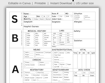 SBAR Nurse Report Sheet, Editable Student Sheet Report, SBAR Brain Sheet, Med Surg Icu Rn, Sbar Nursing Brain Sheet, Brain Handoff Shift