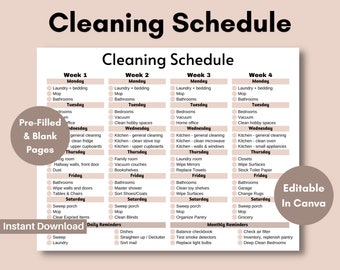 Printable Cleaning Schedule | Editable Weekly, Monthly, Yearly Cleaning Checklist | Cleaning Planner | House Chore List | Digital | PDF