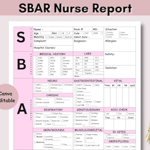 SBAR Nurse Report Sheet, Printable Med Surg Nurse Brain ICU Report Sheet for Nurse RN Nursing Sheet, New Grad Nurse W/ Telemetry & To-Do Log