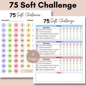 75 Soft Challenge Tracker, 75 Soft Challenge, 75 Day Challenge Printable, Fitness Journal, Self Improvement, Health & Weight Loss Planner