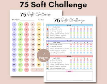 75 Soft Challenge Tracker, 75 Soft Challenge, 75 Day Challenge Printable, Fitness Journal, Self Improvement, Health & Weight Loss Planner