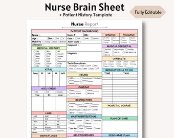 Nurse Brain Sheet, Nursing Report Sheet, RN Handoff Tool, Nurse Report Sheet Med Surg, Registered Patient Report Sheet, New Grade nurse