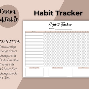 Monthly Habit Tracker, Printable 30 days Landscape, Habit Tracker Template, Routine Tracker, 30 Day Habit Challenge,Letter, Instant Download