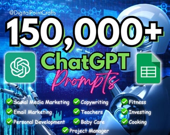 Pacchetto con oltre 150.000 suggerimenti ChatGPT, social media marketing, copywriting, email marketing, fitness, cura del bambino, project manager, investimenti, cucina