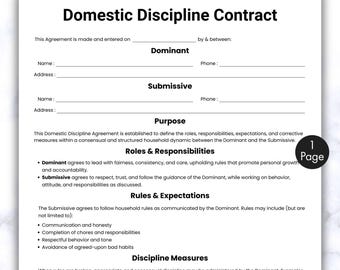 Einfacher HäusDisziplinvertrag, eine Seite DD-Vereinbarung Form Canva, druckbare und bearbeitbare detaillierte Beziehungsrichtlinienvertrag