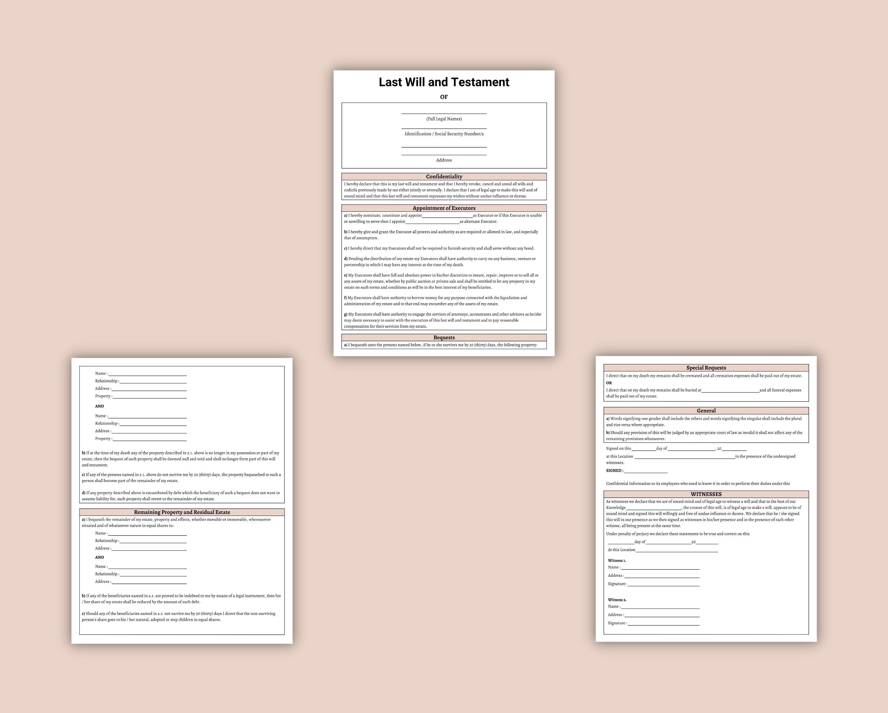 Last Will and Testament Printable Last Will and Testament - Etsy
