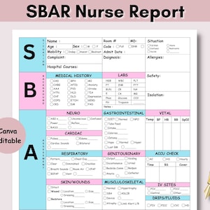 SBAR Nurse Report Sheet, Printable Med Surg Nurse Brain ICU Report Sheet for Nurse RN Nursing Sheet, New Grad Nurse W/ Telemetry & To-Do Log