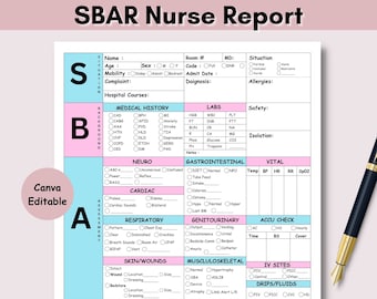 SBAR Nurse Report Sheet, Printable Med Surg Nurse Brain ICU Report Sheet for Nurse RN Nursing Sheet, New Grad Nurse W/ Telemetry & To-Do Log