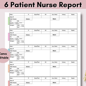 6 Blad met patiëntenrapport Verpleegkundig rapport voor medische chirurgie Overzicht verpleegkundige Hersenen IC-verpleging Nieuw grad Rn-rapport Afdrukbaar patiëntenrapport