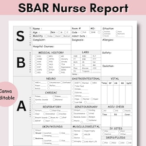 SBAR Nurse Report Sheet, Printable Med Surg Nurse Brain ICU Report Sheet for Nurse RN Nursing Sheet, New Grad Nurse W/ Telemetry & To-Do Log