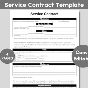 Service Contract Form, Printable Services Contract Agreement, Editable Service Contract Template, Client Contract, Instant Download PDF