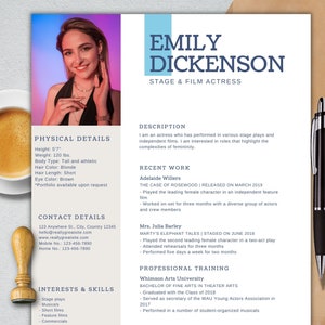 Editable Acting resume template with photo for Word, actor & actress resume, theatre resume, actor cv, tv host resume, stunt performer cv