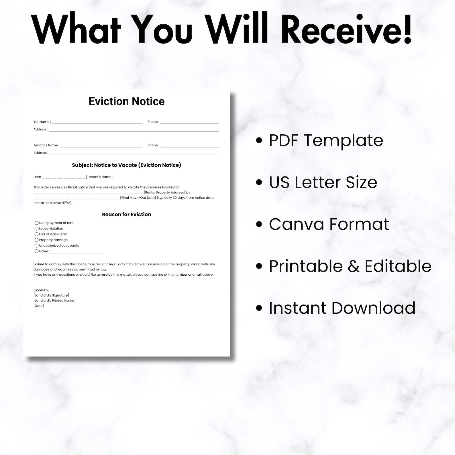 Simple Eviction Notice, One Page Notice to Vacate Template, Printable ...